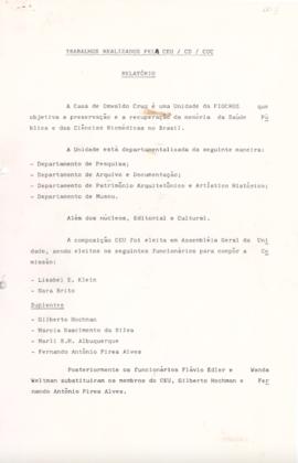 Relatório de trabalhos realizados pela Comissão de Enquadramento CEU/CD/COC