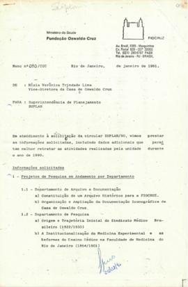 Memorando nº  010/COC (1991) - Projetos em andamento por Departamento