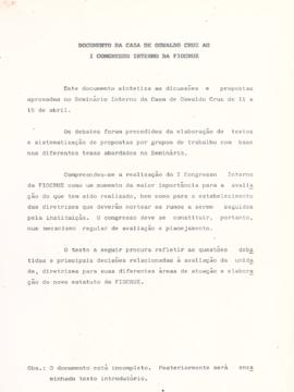 Documento da COC ao I Congresso Interno da Fiocruz