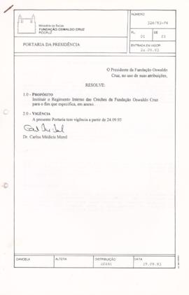 Portaria nº 326/93 - Institui o Regimento Interno das Creches da Fiocruz