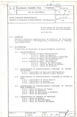 Ato da Presidência nº 030/83 - Define estrutura organizacional do Instituto de Tecnologia em Imun...