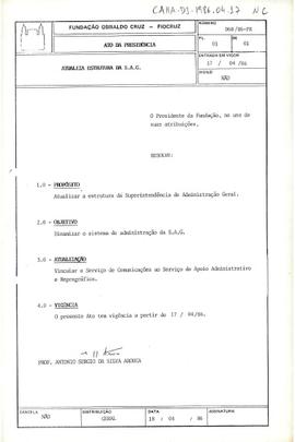 Ato da Presidência nº 068/86-PR - Atualiza a estrutura da Superintendência de Administração Geral