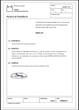 Portaria n° 495/2011-PR - nomear Maria da Conceição chefia DAD