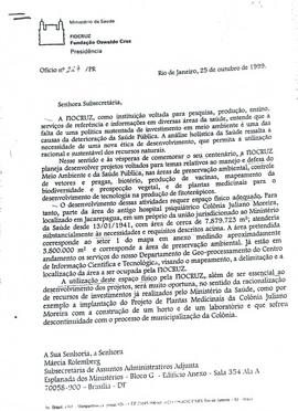 Ofício nº 227/1999-PR - Fiocruz pede à União a cessão de uso do Setor 1 da CJM