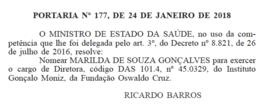 DOU - Nomeação Marilda de Souza Gonçalves Direção IGM 2018