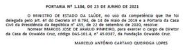 DOU nomeação MARCOS JOSE DE ARAUJO PINHEIRO para exercer o cargo de Diretor da Casa de Oswaldo Cruz