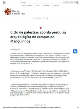 Matéria | Ciclo de palestras sobre achados arqueológicos na Fiocruz