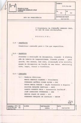 Ato da Presidência nº 110/90-PR - Constitui comissão para avaliação de documentos e elaboração de...