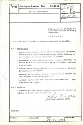 Portaria nº 03/79 - Fixa as atribuições da Diretoria Regional de Brasília
