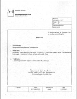Portaria n° 47/2003-COC - Reconduzir Marcos José de Araújo Pinheiro para vice-direção da COC