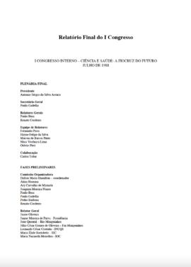 Relatório Final do I Congresso Interno da Fiocruz