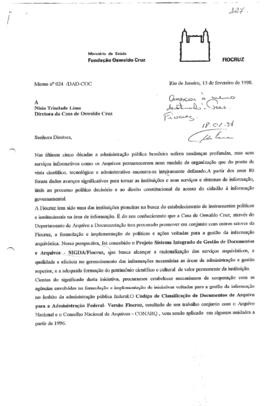 Memorando n° 024/DAD-COC - Menciona a criação da Comissão Permanente de Avaliação de Documentos