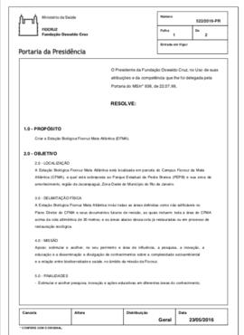 Portaria nº 522/2016-PR  - Criar a Estação Biológica Fiocruz Mata Atlântica