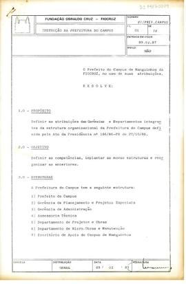 Instrução da prefeitura do Campus nº 01 - Define atribuições de gerencias e departamentos da Pref...