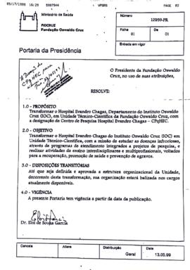 Portaria nº 120/99-PR - Transforma o Hospital Evandro Chagas em unidade técnico científica da Fio...