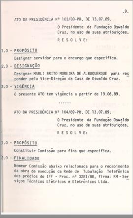 Ato da presidência nº 103/89-PR - Designa MARLI BRITO para cargo que especifica