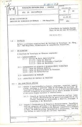 Ato da Presidência nº 031/83-PR - Define a estrutura de Far-Manguinhos
