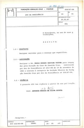 Ato da presidência nº 059/87 - Designa Paulo Ernani Gadelha Vieira como diretor da COC