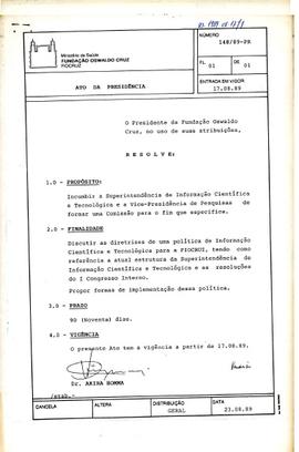 Ato da Presidência nº 148/89-PR - Constitui Comissão para o fim que especifica