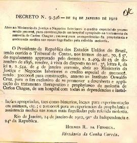 Decreto nº 9346 - Abre crédito para construção de hospital