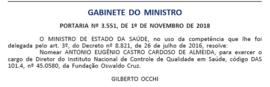 DOU - Nomeação Antonio Eugenio Castro Cardoso de Almeida - Diretor INCQS 2018