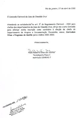 Carta de Candidatura de Paulo Elian à chefia DAD