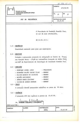 Ato da presidência nº 079/90-PR - Estuda proposta de integração ao Instituto Gonçalo Muniz