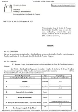 Portaria nº 486/2020 - Aprova a estrutura organizacional da Coordenação-Geral de Gestão de Pessoas