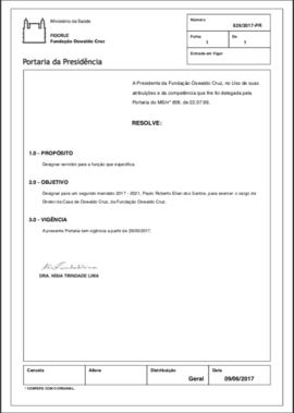Portaria n° 826/2017-PR - Nomear Paulo Elian direção COC - 2 mandato - 2017-2021